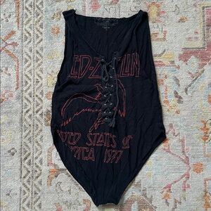 Homemade DIY - Black Vintage Led Zeplin Band Tee Lace-Up Bodysuit